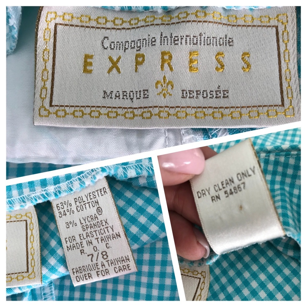 High Waisted Shorts Teal & White Checkered side zip NEW Medium Express Vintage - Picture 5 of 5